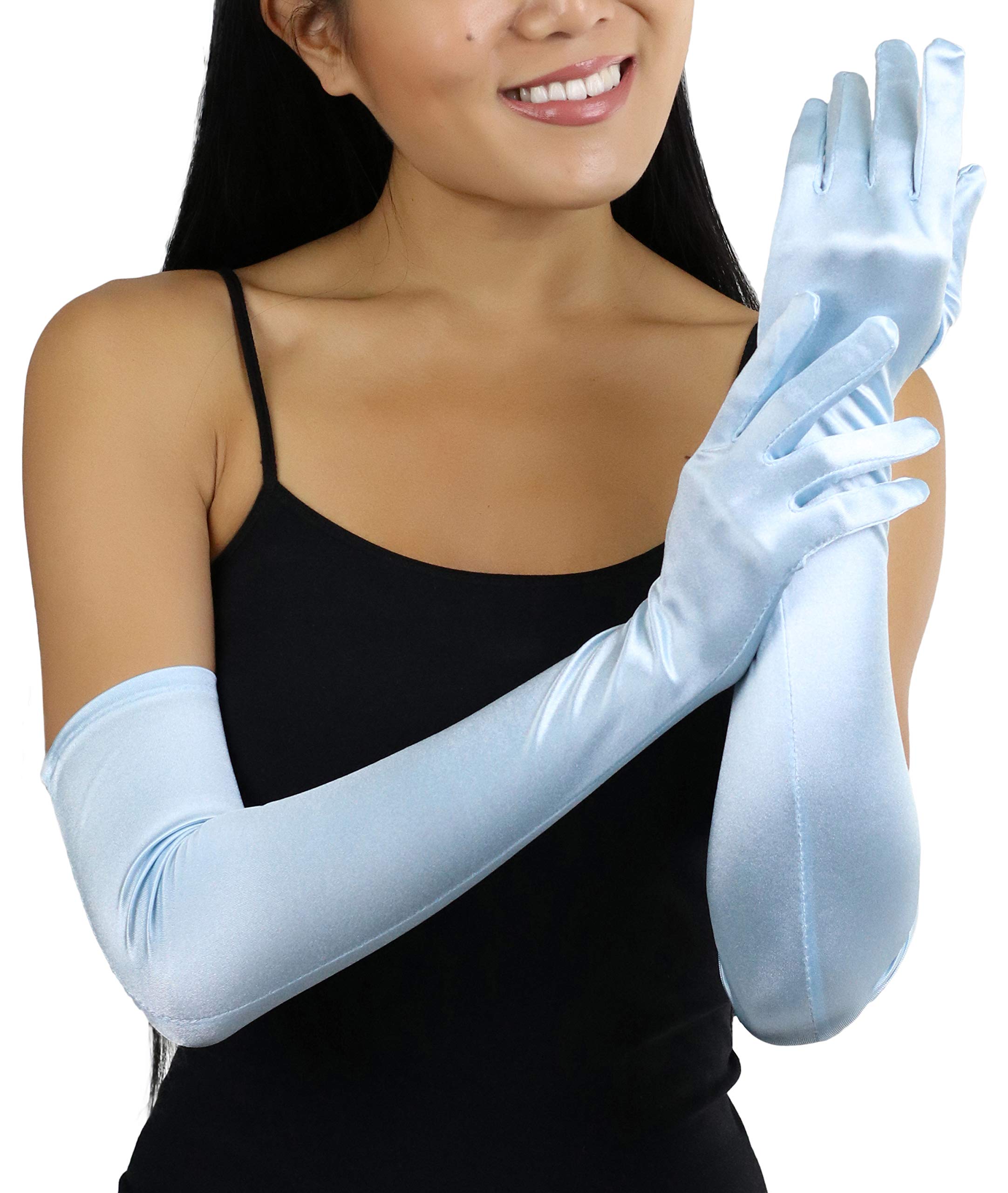 ToBeInStyle Women's Extra Long Opera Length Satin Gloves - Light Blue - One Size