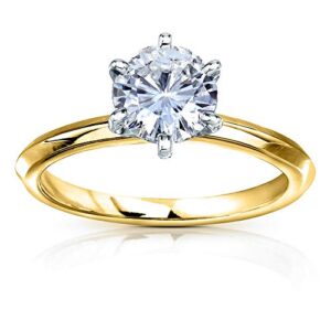 Kobelli Classic Solitaire Round Brilliant Moissanite Engagement Ring 1 Carat 14k Yellow Gold (DEF, VS), 7.5