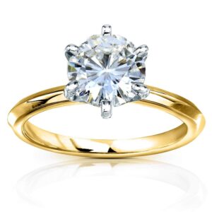 Kobelli Classic Solitaire Round Brilliant Moissanite Engagement Ring 2 Carats 14k Yellow Gold, 4