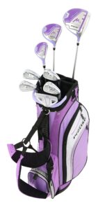 precise m3 ladies womens complete golf clubs set includes driver, fairway, hybrid, 7-pw irons, putter, stand bag, 3 h/c's purple - regular, petite or tall size! (petite size -1", right handed)