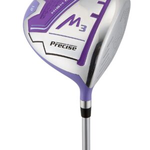 Precise M3 Ladies Womens Complete Golf Clubs Set Includes Driver, Fairway, Hybrid, 7-PW Irons, Putter, Stand Bag, 3 H/C's Purple - Regular, Petite or Tall Size! (Petite Size -1", Right Handed)