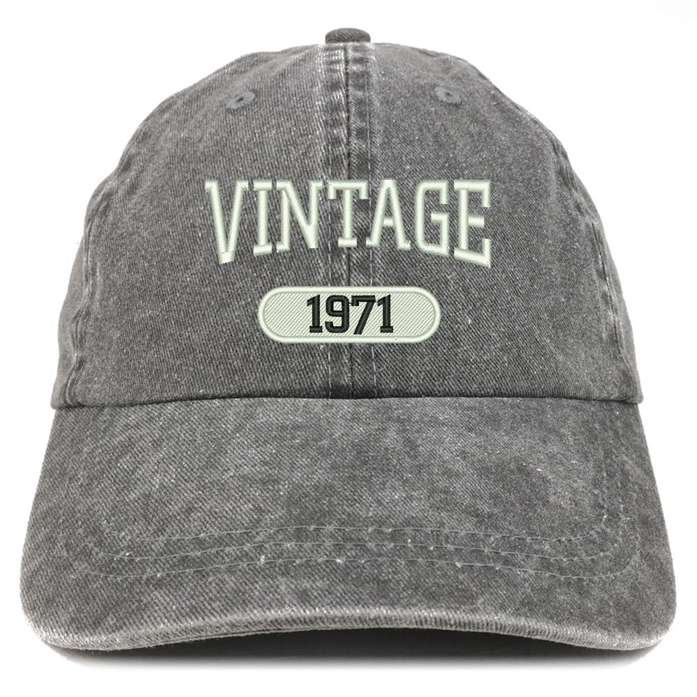 Trendy Apparel Shop Vintage 1971 Embroidered 53rd Birthday Soft Crown Washed Cotton Cap - Black