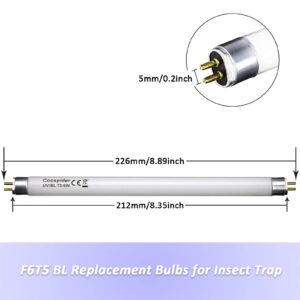 COOSPIDER 6 Watt Replacement Bulbs F6T5/BL Fluorescent Black Light G5 Base 9 inch Full Length (2 Pack)