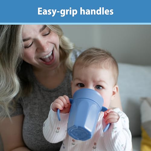 Dr. Brown's Milestones Cheers 360 Cup Spoutless Transition Cup with Handles for Easy Grip & Leak-Free Learning, Blue, 7oz/200mL, 6m+ (Colors May Vary)