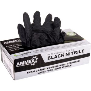 Ammex Large Pack of 100 Black Powder-Free Nitrile Exam Gloves