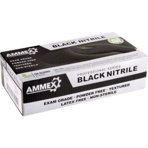 Ammex Large Pack of 100 Black Powder-Free Nitrile Exam Gloves