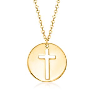 ross-simons italian 14kt yellow gold cross cutout disc pendant necklace. 18 inches