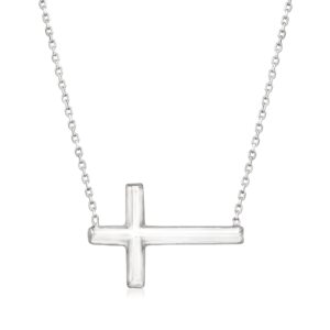 Ross-Simons Italian Sterling Silver Sideways Cross Necklace. 16 inches