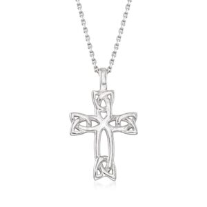 Ross-Simons Sterling Silver Celtic Trinity Knot Cross Pendant Necklace. 18 inches