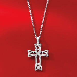 Ross-Simons Sterling Silver Celtic Trinity Knot Cross Pendant Necklace. 18 inches