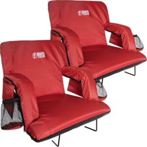 brawntide stadium seat with back support - 2 pack, comfy cushion, thick padding, 2 steel bleacher hooks, 4 pockets, ideal stadium chair for bleachers, sporting events (red, regular size)