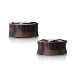 BodyJewelryOnline Double Flared Ear Stretcher Saddle Plugs Gauge (Pair), Crushed Turquoise Filled Cut Out Star, Coil Inside Organic Sono Wood Flesh Tunnels, Comfortable, 1” Gauge Size, Polished