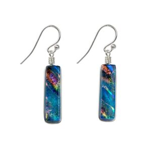 looking glass falls earrings nickel free dichroic glass dangles rz16 - rainbow blue