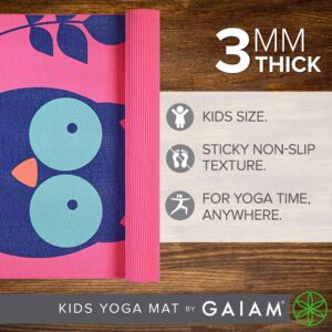 Gaiam Kids Yoga Mat Exercise Mat, Yoga for Kids with Fun Prints - Playtime for Babies, Active & Calm Toddlers and Young Children, Owl, 3mm