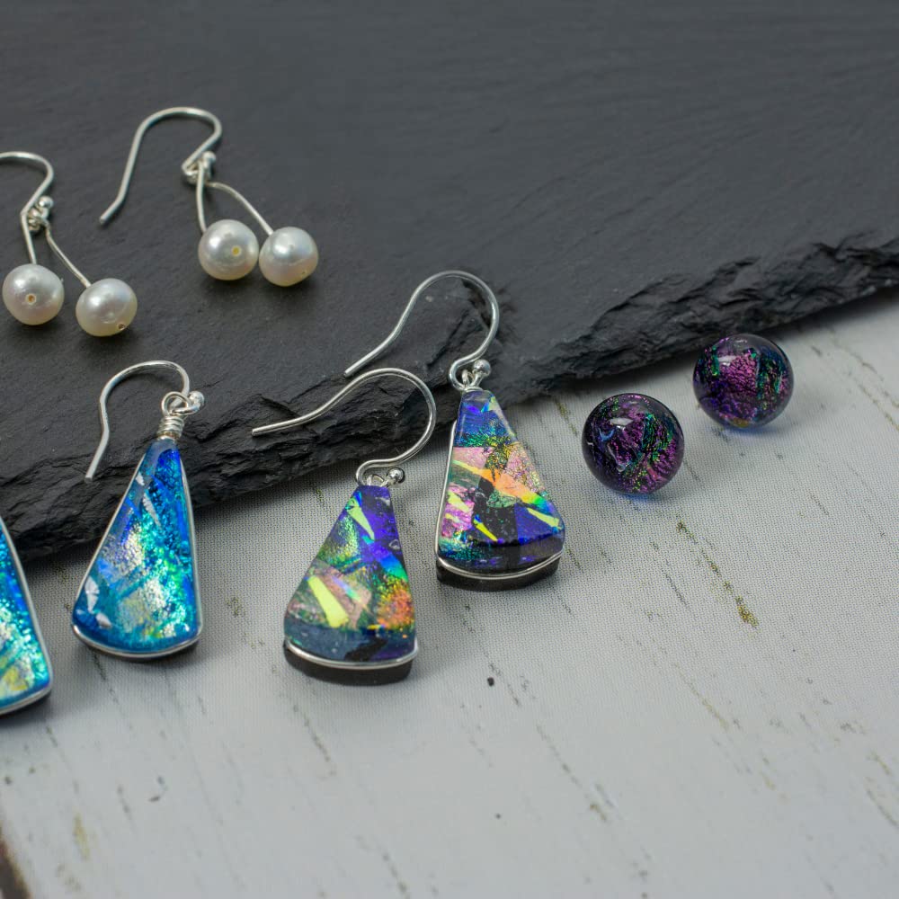 Window Waterfalls Earrings Nickel Free Dichroic Glass Dangles RZ19 - Kaleidoscope