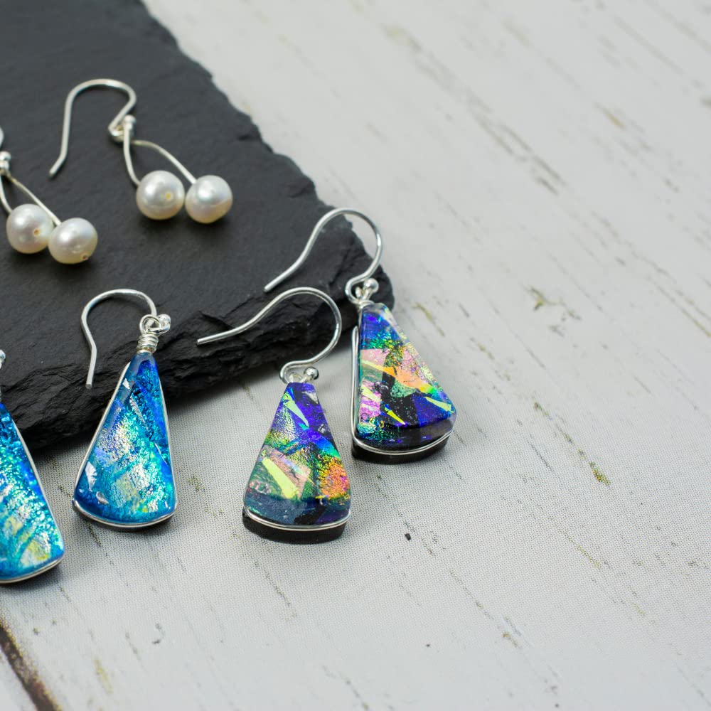 Window Waterfalls Earrings Nickel Free Dichroic Glass Dangles RZ19 - Kaleidoscope