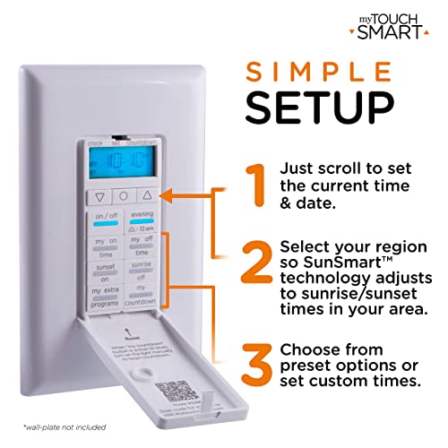 myTouchSmart 33861 LE One in-Wall Digital Timer, Push Door Switch, Backlit LED Screen, 8 Custom On/Off Times, Countdown Mode, Daily/Weekly Set, Off & Countdown