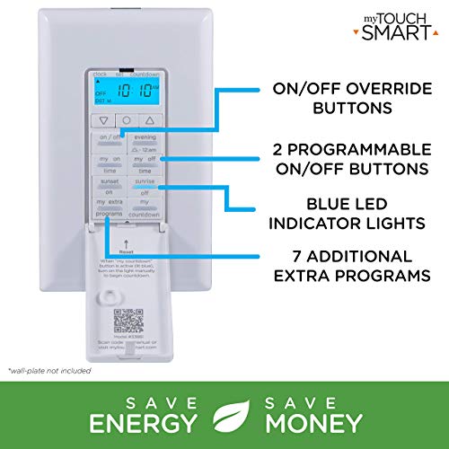 myTouchSmart 33861 LE One in-Wall Digital Timer, Push Door Switch, Backlit LED Screen, 8 Custom On/Off Times, Countdown Mode, Daily/Weekly Set, Off & Countdown