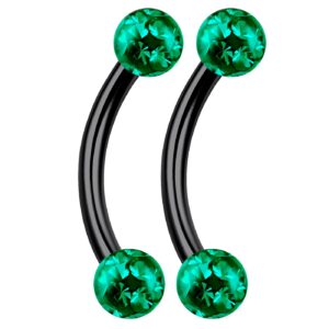 bodyjewellery 2pcs 16g curved barbell eyebrow ring bar stud tragus cartilage lip helix conch earrings black titanium g23 labret b2ick (emerald)