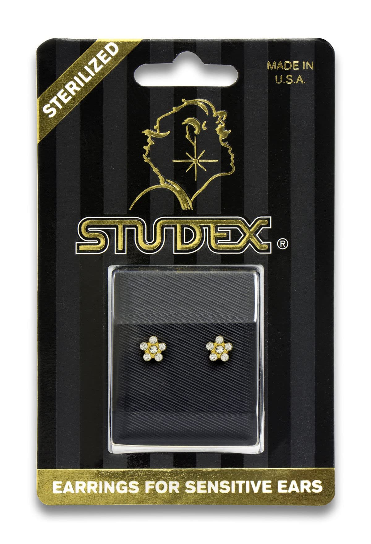 STUDEX Crystal Daisy Stud Earrings | Hypoallergenic and Nickel Safe for Sensitive Ears | Gold Plated Posts | High Fashion Earrings for Women and Men-PR-6004-S