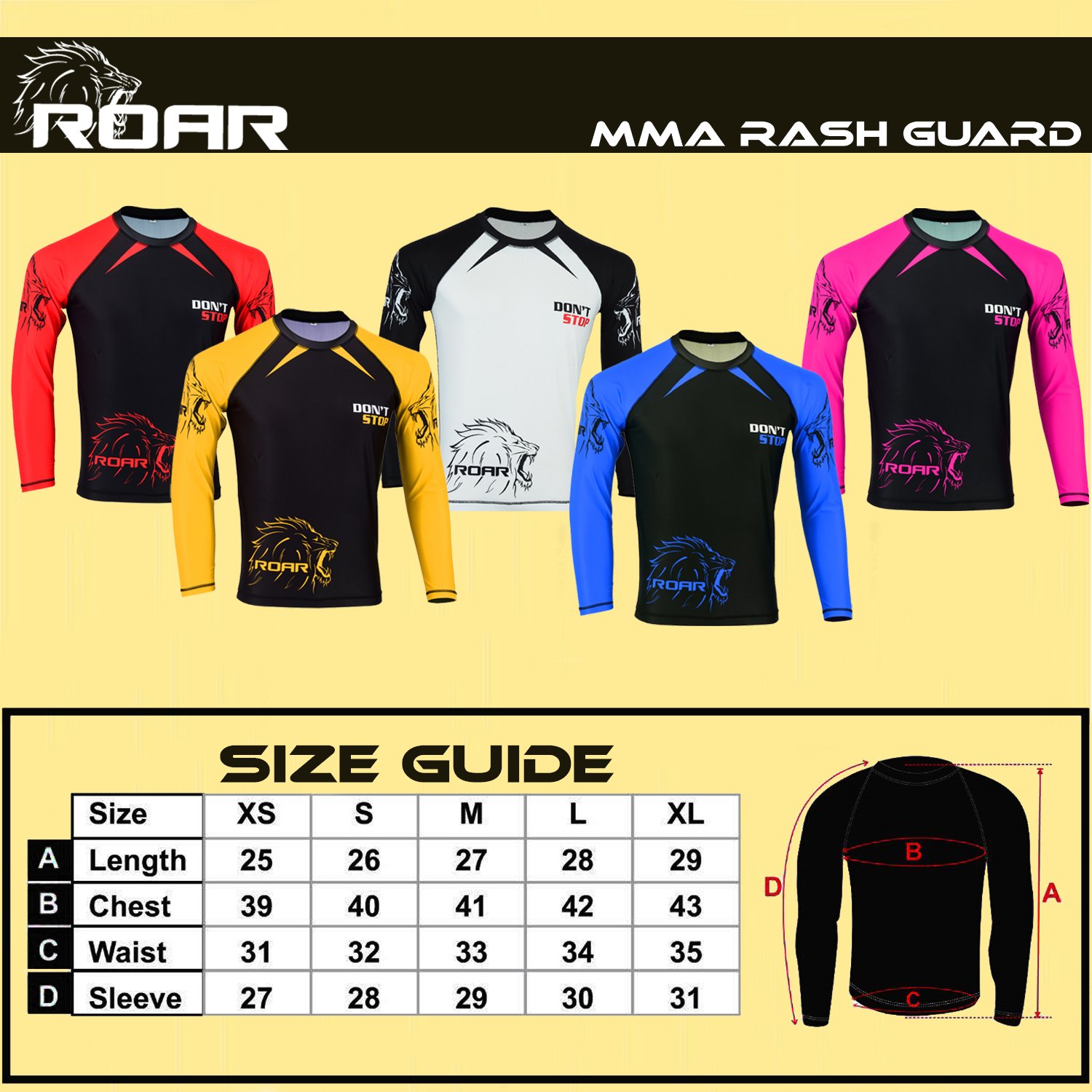 Roar No Gi Wear MMA Rash Guards & MMA Shorts Set BJJ Grappling Jitsu Training (Warrior, Small)