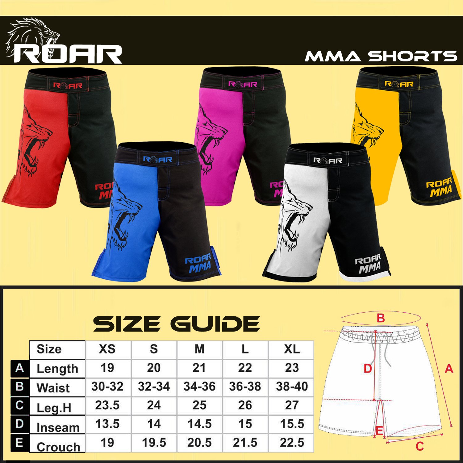 Roar No Gi Wear MMA Rash Guards & MMA Shorts Set BJJ Grappling Jitsu Training (Warrior, Small)