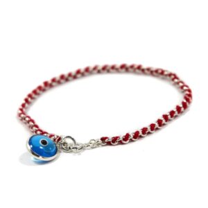 Protection Evil Eye Bracelet - Lucky Blue Evil Eye Charm - 7 Inch Women's Sterling Silver Jewelry - Best Kabbalah Red String Bracelets for Women