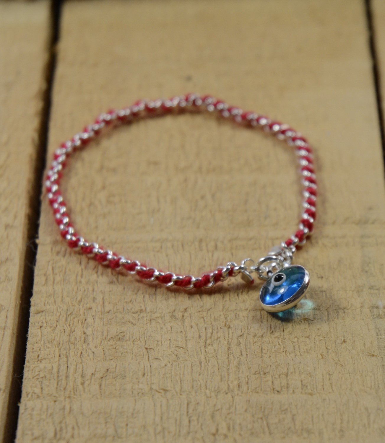 Protection Evil Eye Bracelet - Lucky Blue Evil Eye Charm - 7 Inch Women's Sterling Silver Jewelry - Best Kabbalah Red String Bracelets for Women