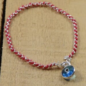 Protection Evil Eye Bracelet - Lucky Blue Evil Eye Charm - 7 Inch Women's Sterling Silver Jewelry - Best Kabbalah Red String Bracelets for Women