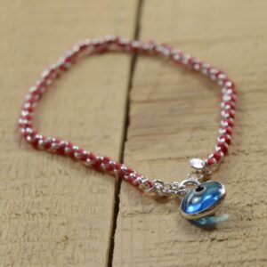 Protection Evil Eye Bracelet - Lucky Blue Evil Eye Charm - 7 Inch Women's Sterling Silver Jewelry - Best Kabbalah Red String Bracelets for Women