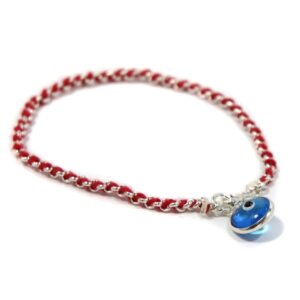 Protection Evil Eye Bracelet - Lucky Blue Evil Eye Charm - 7 Inch Women's Sterling Silver Jewelry - Best Kabbalah Red String Bracelets for Women