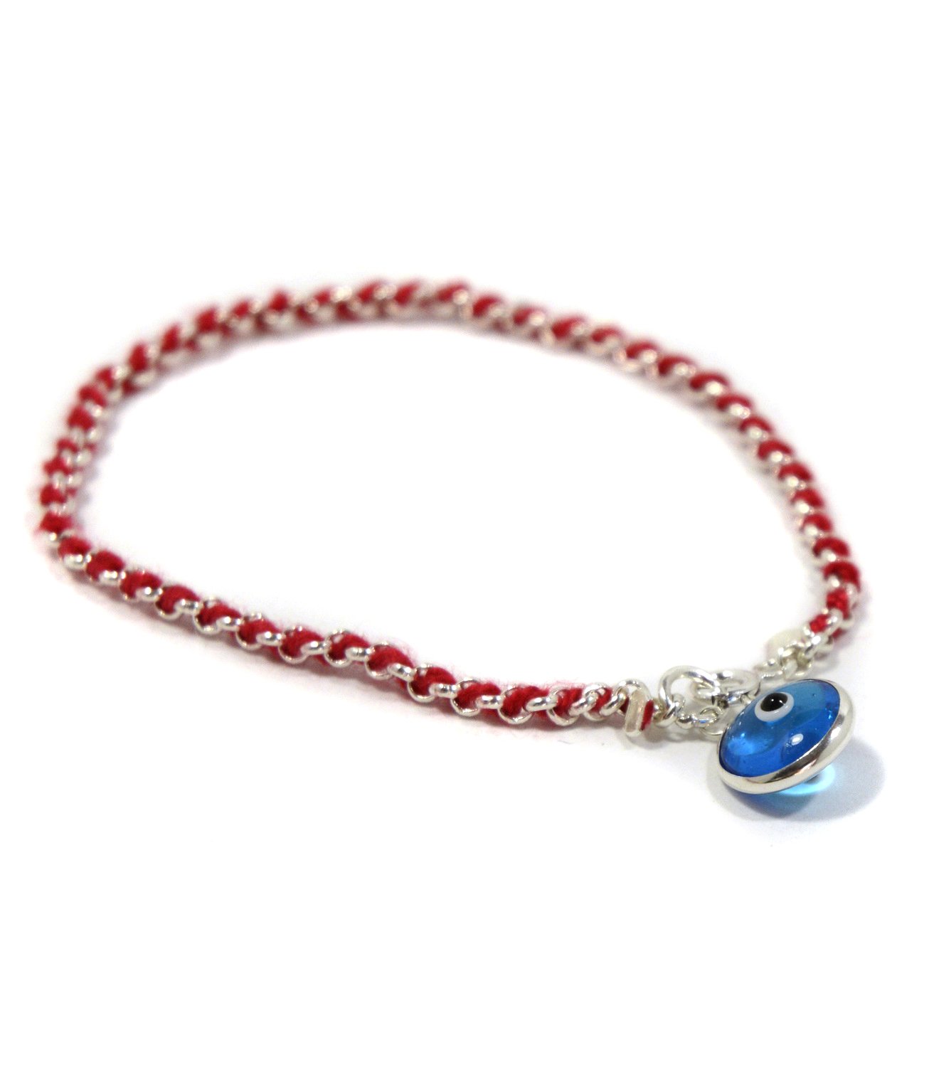 Protection Evil Eye Bracelet - Lucky Blue Evil Eye Charm - 7 Inch Women's Sterling Silver Jewelry - Best Kabbalah Red String Bracelets for Women