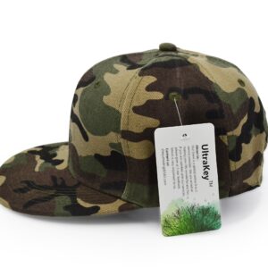 UltraKey Flat Brim Cap, Army Military Camo Baseball Cap Camouflage Hip Hop Flat Bill Plain Snapback Hats Green