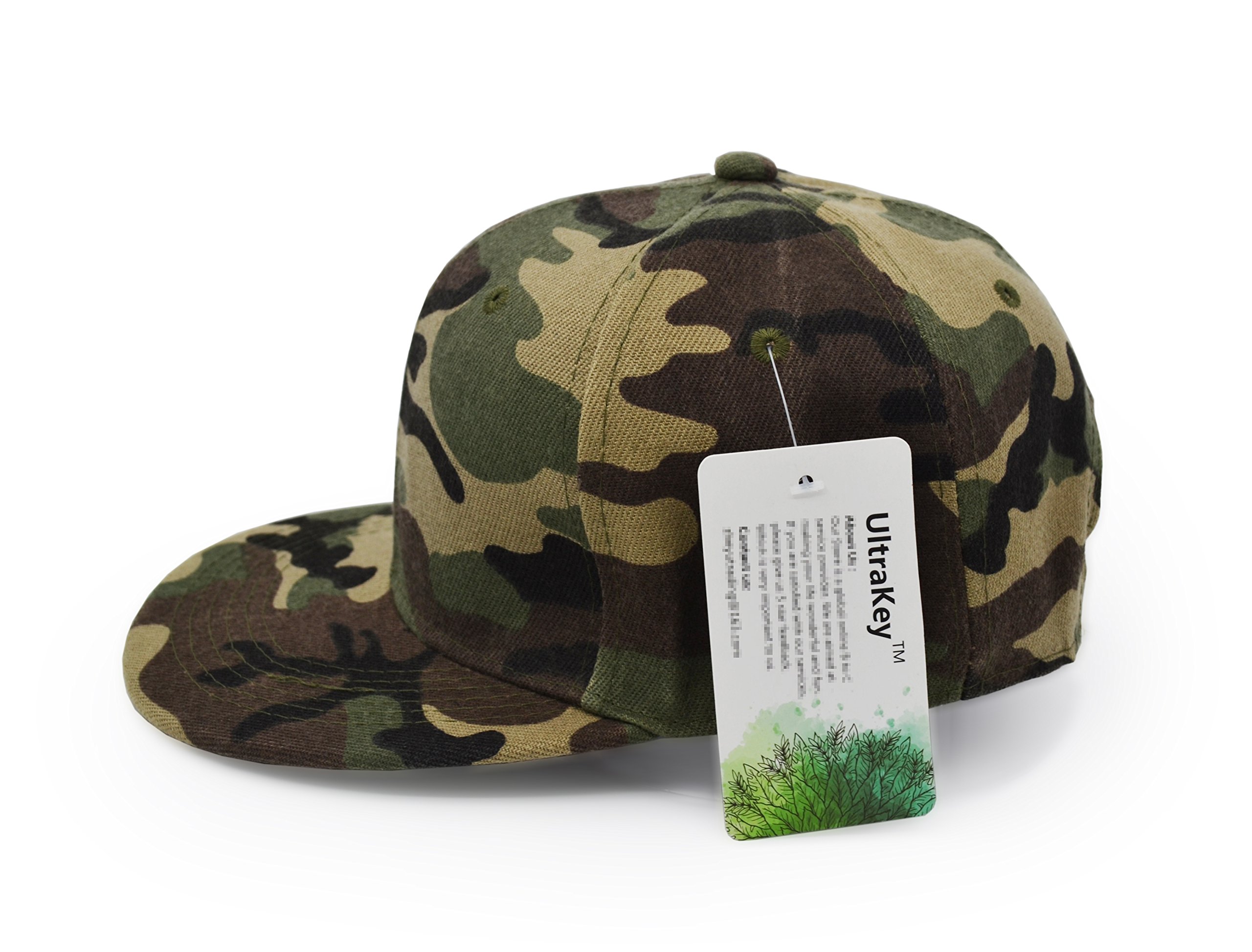 UltraKey Flat Brim Cap, Army Military Camo Baseball Cap Camouflage Hip Hop Flat Bill Plain Snapback Hats Green