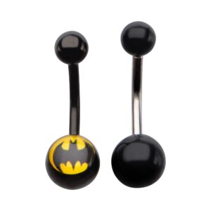 dc comics unisex batman 316l surgical steel navel rings body piercing jewelry-14 gauge 7/16" (2 piece set). available in one size and silver, black, and yellow color.