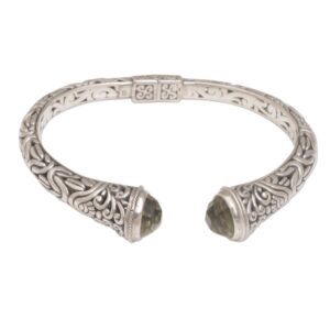 novica artisan handmade prasiolite cuff bracelet balinese style hinged 925 silver sterling green indonesia [6.25 in l (end to end) x 0.5 in w] ' our two souls'