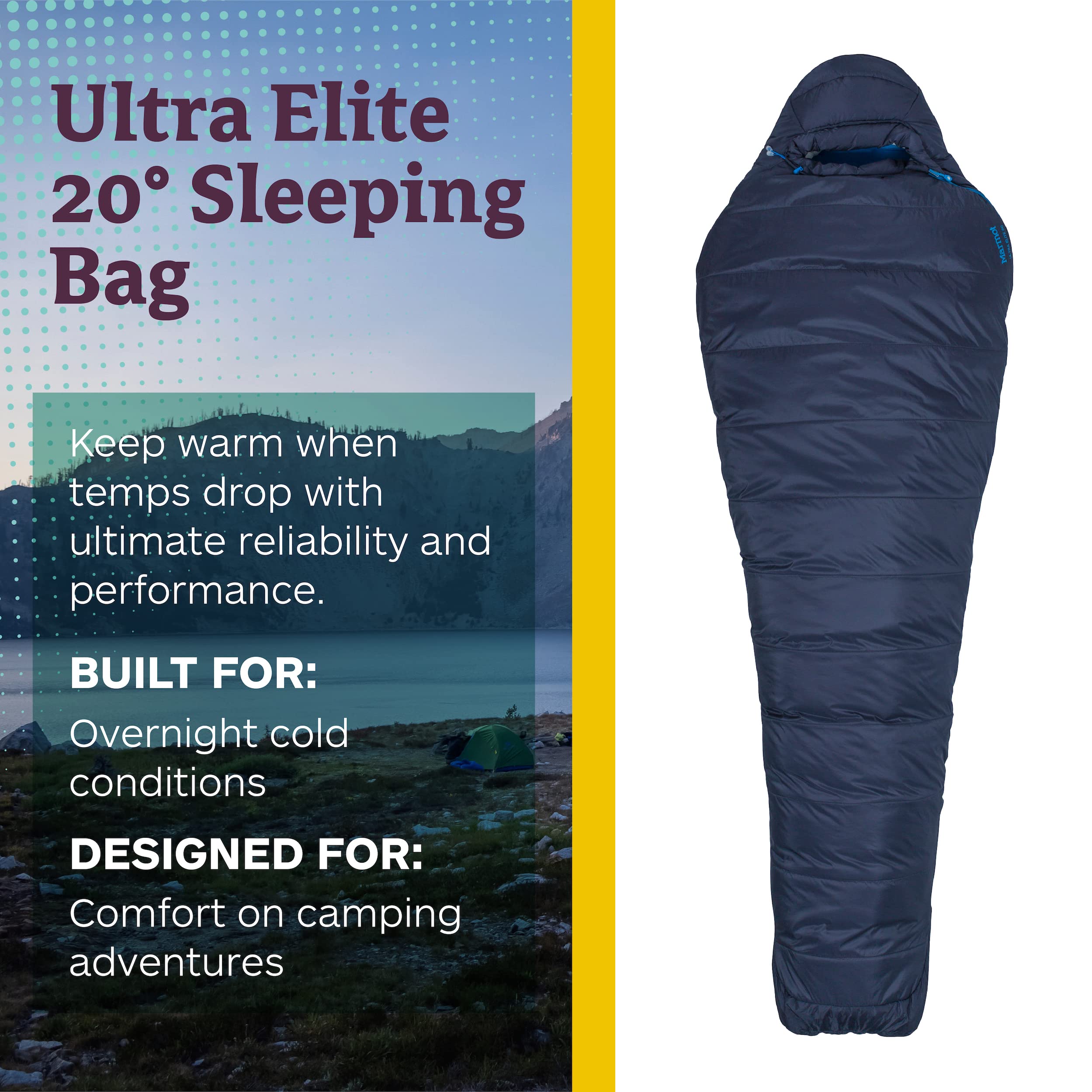 Marmot Ultra Elite 20 Sleeping Bag| Insulated, Warm, Water-Resistant, Dark Steel/Lakeside, Regular