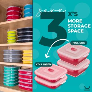 Collapse-it Silicone Food Storage Containers - BPA Free Airtight Silicone Lids Collapsible Lunch Box Containers - Oven, Microwave, & Freezer Safe (Red Square (4) 4-Cup Set)