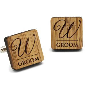 custom personalized wood cuff links - engraved wooden cufflinks for groom, groomsmen, best man, wedding party (square)