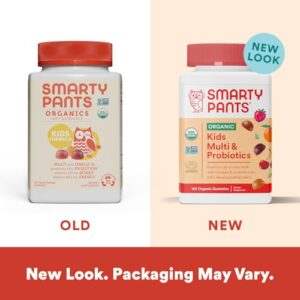 SmartyPants Organic Kids Multivitamin Gummies: Probiotics, Omega 3 (ALA), Vitamin D3, C, Vitamin B12, B6, Vitamin A, K & Zinc for Immune Support, Three Fruit Flavors, 120 Count (30 Day Supply)