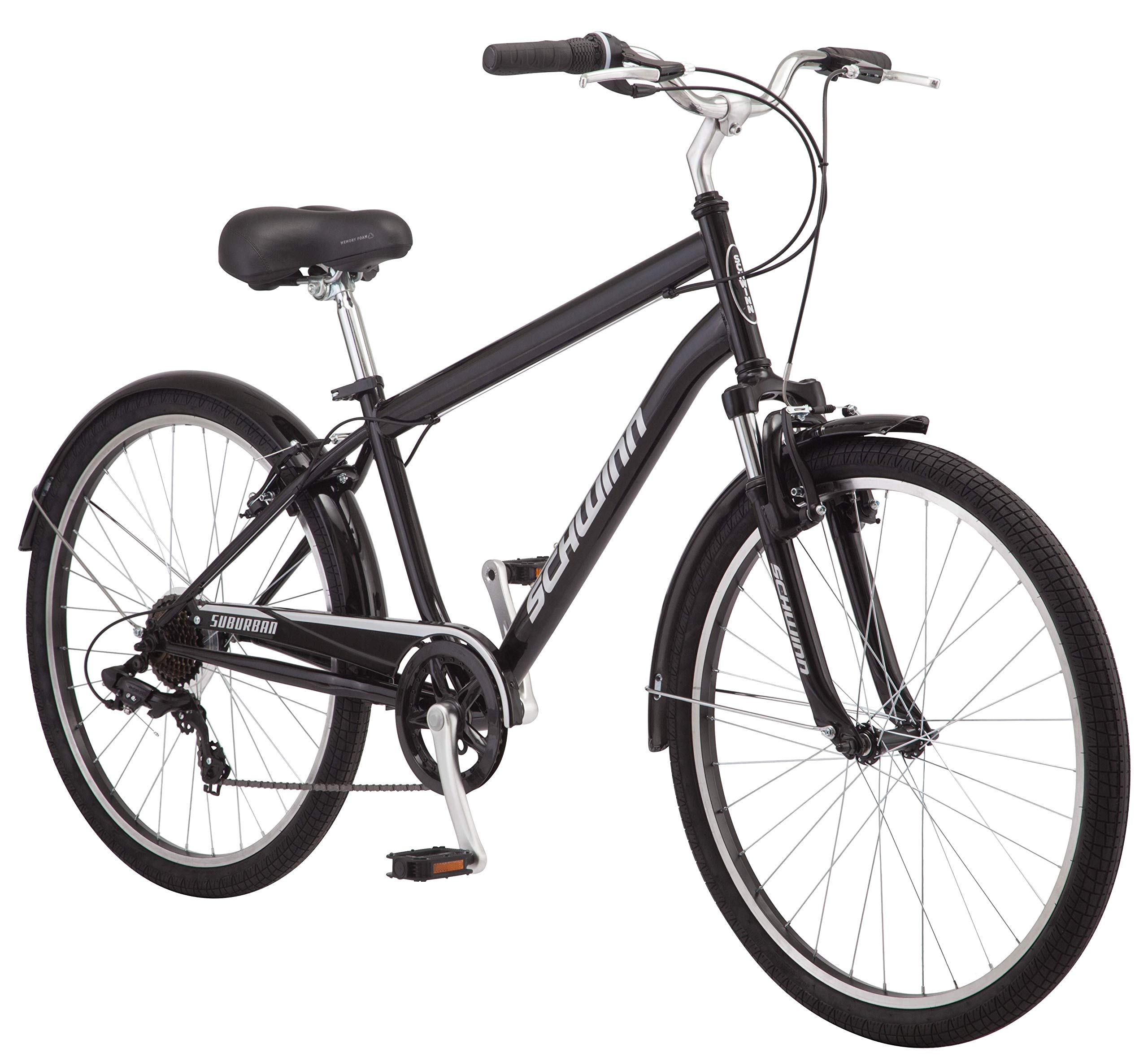 Schwinn Suburban Adult Classic Comfort Bike, Mens and Womens, 26-Inch Wheels, 7 Speed Drivetrain, 17-Inch Steel Frame, Alloy Linear Hand Brakes, Black