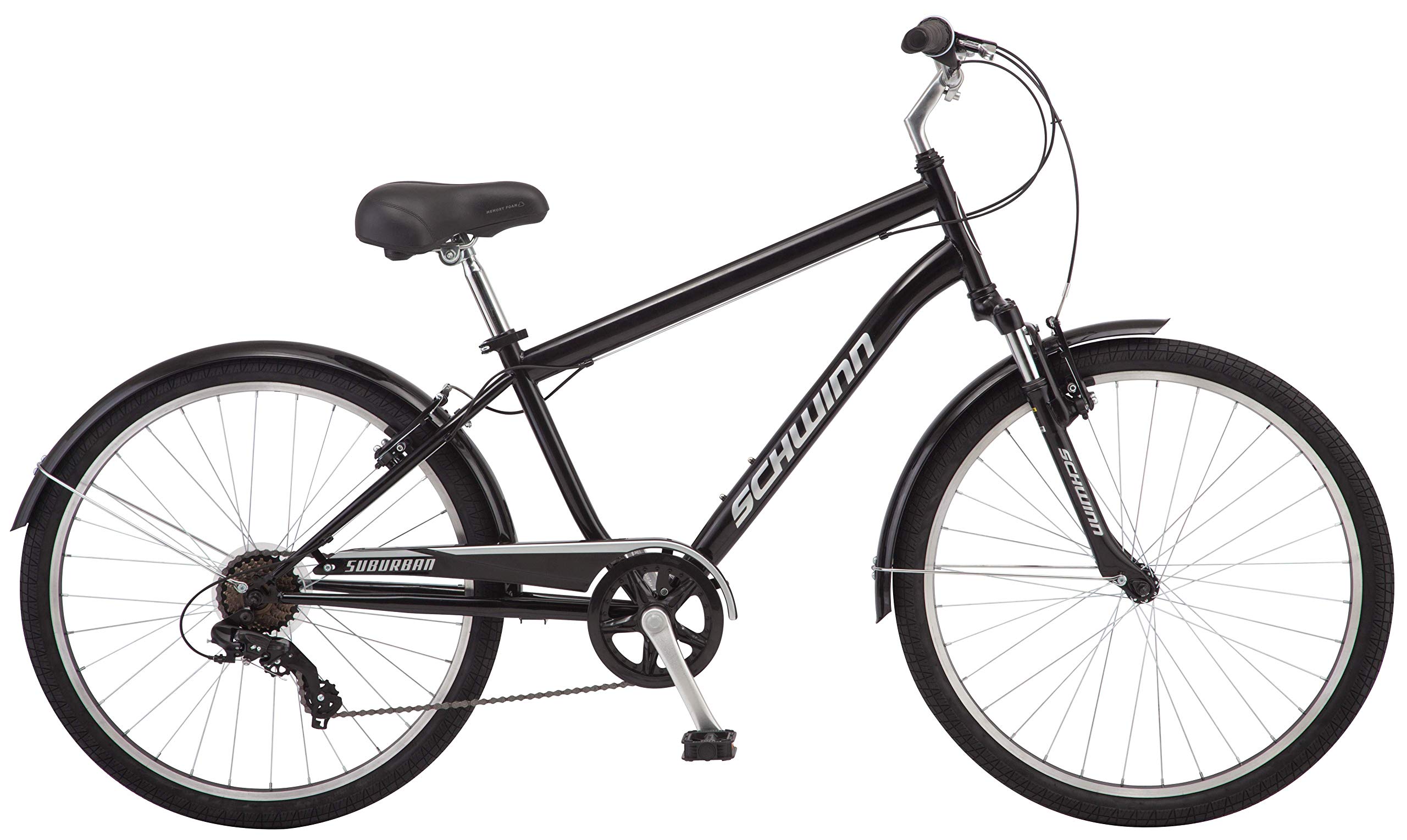 Schwinn Suburban Adult Classic Comfort Bike, Mens and Womens, 26-Inch Wheels, 7 Speed Drivetrain, 17-Inch Steel Frame, Alloy Linear Hand Brakes, Black