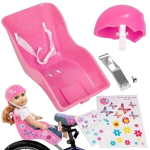 The Original Doll Bicycle Seat & Helmet Pack (Pink)-Bike Attachment Accessory for All 18"-22" Dolls & Stuffed Animals-Decorate Yourself Decals! Kids Gift, Fits Most Bikes Compatible with American Girl