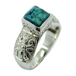 55Carat Genuine Turquoise Vintage Ring Silver Square Cut Handmade Astrological Size 5,6,7,8,9,10,11,12