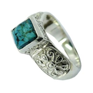 55Carat Genuine Turquoise Vintage Ring Silver Square Cut Handmade Astrological Size 5,6,7,8,9,10,11,12