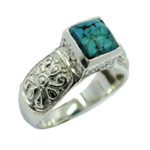 55Carat Genuine Turquoise Vintage Ring Silver Square Cut Handmade Astrological Size 5,6,7,8,9,10,11,12