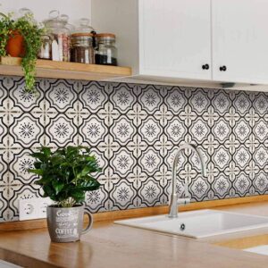 Black & white collection Peel and Stick Tile Stickers 24 PC Set backsplash Tile Decals Bathroom & Kitchen Vinyl Wall Decals Easy to Apply Just Peel & Stick Home Decor (Black & white B5, 8x8 Inch)