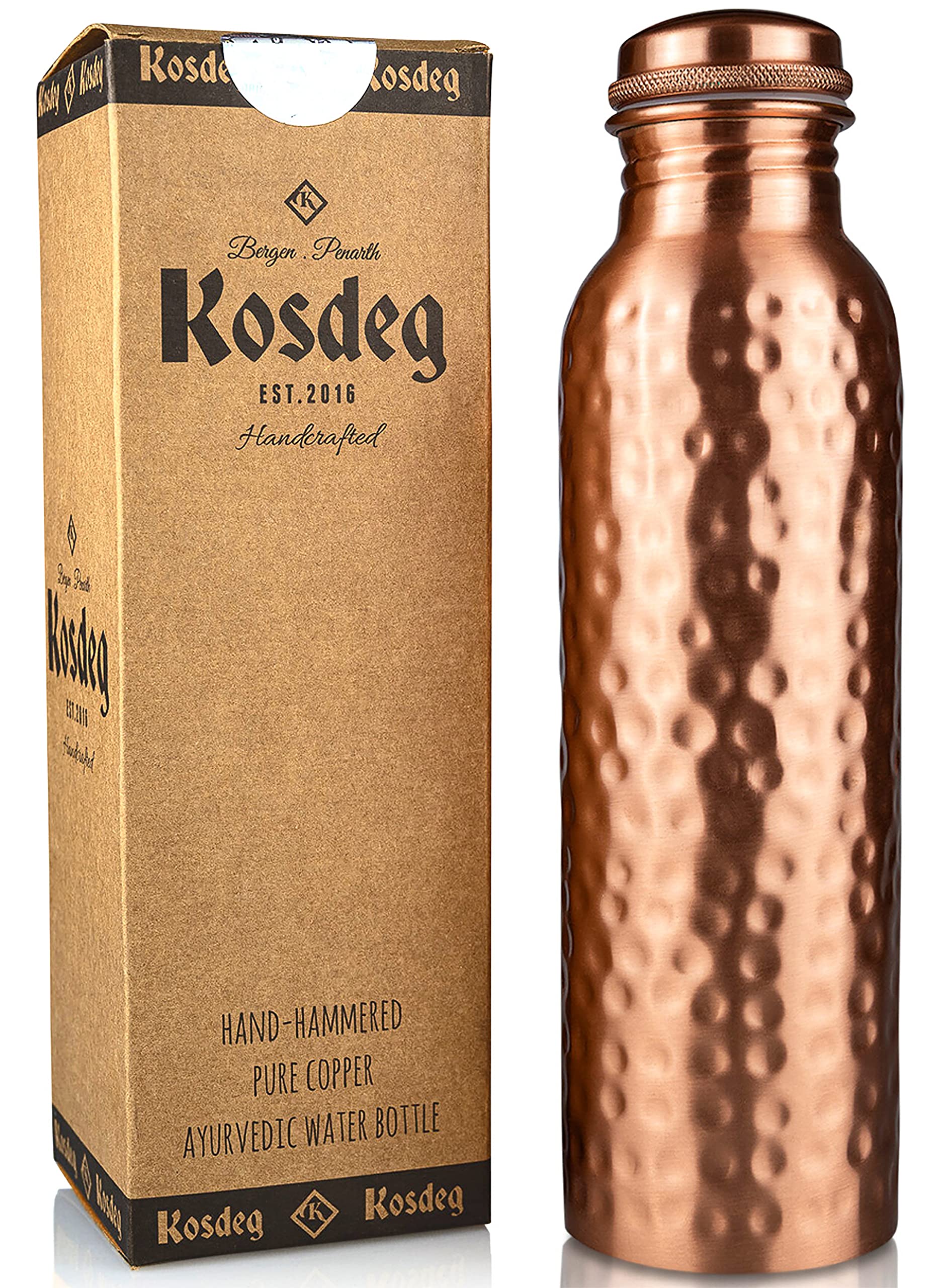 Kosdeg Copper Water Bottle - 34 Oz Extra Large - A Hammered Ayurvedic Pure Copper Vessel For Drinking - Drink More Water, Lower Your Sugar Intake And Enjoy The Health Benefits Immediately