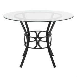 Flash Furniture Carlisle Round Glass Dining Table with Metal Frame, 42 in, Clear/Black