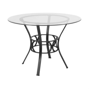 Flash Furniture Carlisle Round Glass Dining Table with Metal Frame, 42 in, Clear/Black